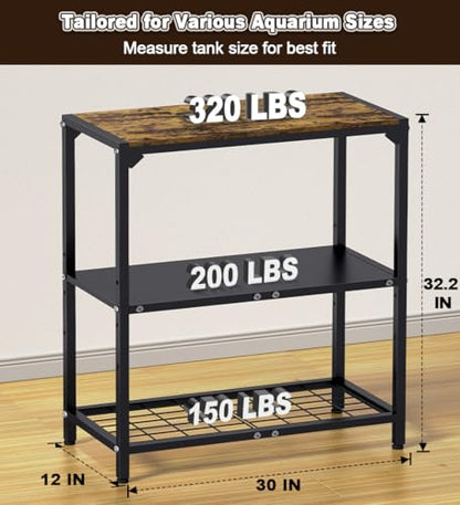 20-30 Gallon Aquarium Stand, Fish Tank Stand with Adjustable 3-Tier Storage Shelf, Heavy Duty Reptile Breeder Turtle Tank Terrarium Rack Table for Home Office, 30" L x 12" W x 32.2" H, Black