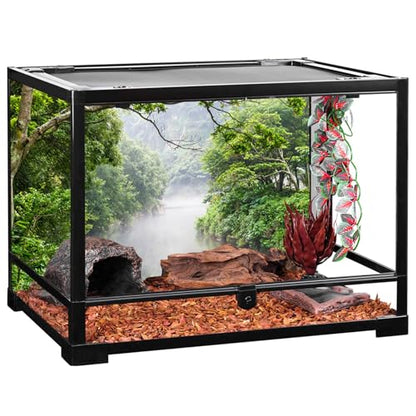 AWERT 24x16 inches Tropical Rainforest Terrarium Background Foggy Fores Green Trees Lake Nature Reptile Habitat Background Durable Polyester Aquarium Background - size: 24x16in/60x40cm