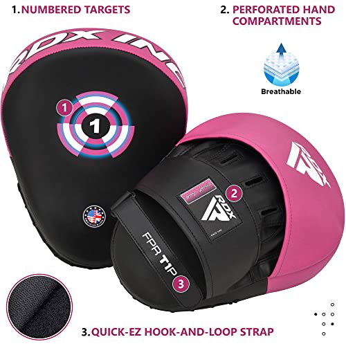 RDX Boxing Pads Focus Mitts, Maya Hide Leather Curved Hook and Jab Target Hand Pads, Great for MMA, Kickboxing, Martial Arts, Muay Thai, Karate Training, Padded Punching, Coaching Strike Shield - color: Pink