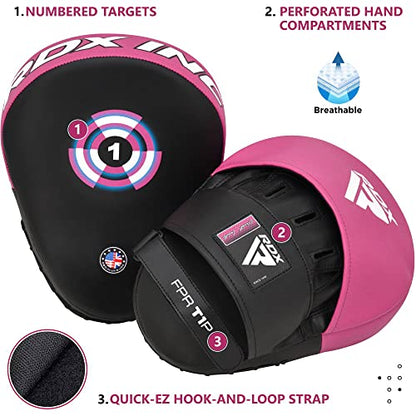 RDX Boxing Pads Focus Mitts, Maya Hide Leather Curved Hook and Jab Target Hand Pads, Great for MMA, Kickboxing, Martial Arts, Muay Thai, Karate Training, Padded Punching, Coaching Strike Shield - color: Pink