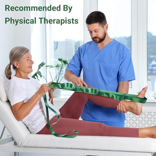 Stretch Strap With Loops For Physical Therapy And Yoga, 8 ft Long | Non-elastic Leg Straps For Knee Rehab, Yoga Straps For Stretching With Loops, 8 ft Long x 1.2 inch Wide