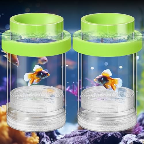 2 Pcs Breeder Box for Fish Tank Aquarium Breeder Separation Net Breeding Box with Suction Cup for Small Fish Shrimp Clownfish Guppy(Green,M) - color: Green, size: M