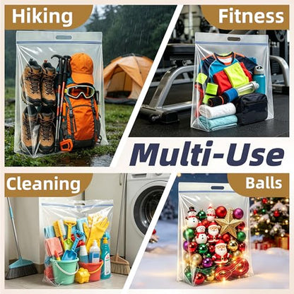 25 Gallon Large Storage Bags, 4 Mil Thick Clear Heavy Duty Plastic Bags with Zipper and Handles, 2 Pack 24"x35" for Clothing, Pillows, Moving and Travel - size: 2 Jumbo