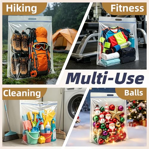 25 Gallon Large Storage Bags, 4 Mil Thick Clear Heavy Duty Plastic Bags with Zipper and Handles, 5 Pack 24"x35" for Clothing, Pillows, Moving and Travel - size: 5 Jumbo