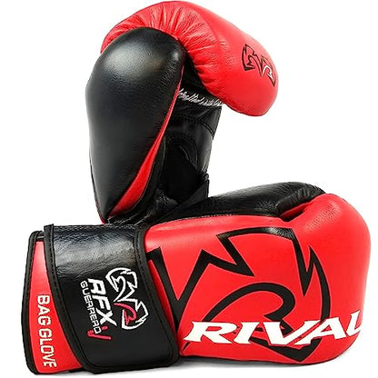 RIVAL Boxing RFX-Guerrero-V Bag Gloves, Multi-Layered Inner Foam Padding (HDEF), Premium Leather, Wrist Lock 2 System - color: Red/Black, size: 8 oz.