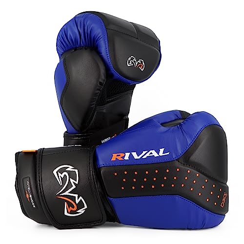 RIVAL Boxing RB10 Intelli-Shock Bag Gloves, Hook and Loop Closure - Ergonomic Fit, 1.25” of Closed Cell Foam for Intense Bag Use - color: Black/Blue, size: Small