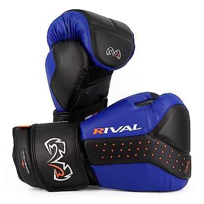 RIVAL Boxing RB10 Intelli-Shock Bag Gloves, Hook and Loop Closure - Ergonomic Fit, 1.25” of Closed Cell Foam for Intense Bag Use - color: Black/Blue, size: Small