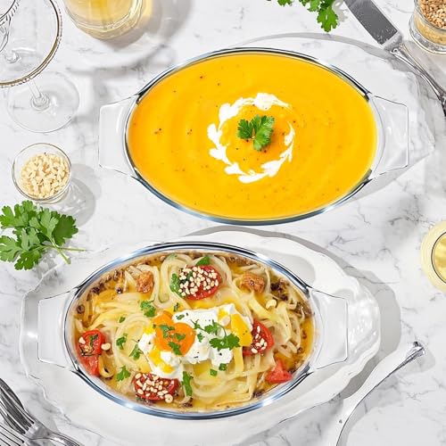 Mini Casserole Dish Oval 2 Pack, 13oz Glass Baking Dish, Banana Split Bowls, Single Serving, Individual Bakeware Baking Pans for Oven Microwave Air Fryer, Clear Prep Bowls - size: Mini-Oval