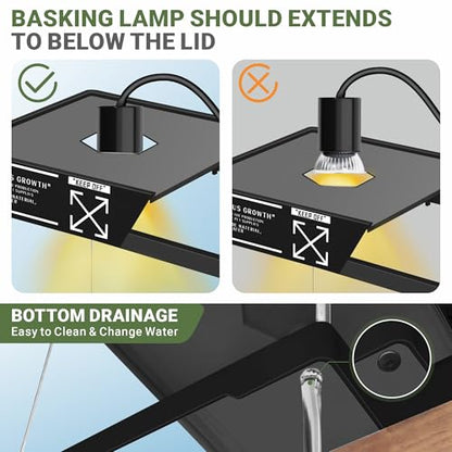 GOZILLA Aquatic Turtle Tank+Lamp+Filter Kit, Upgrade PC Turtle Tank Kit with Adjustable 360°Lamp & Filter,Reptile Habitat Lid,Hanging Platform for Small Reptiles.(19.68× 9.52× 9.44''/Large-Black)
