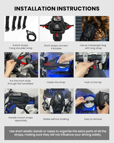 ILM Motorcycle Tank Bag Magnetic 4 Straps Reinforced Fastening Waterproof Touch Screen Phone Pouch Motorbike BT01 - color: Yellow Brown