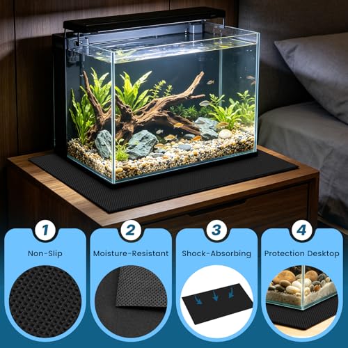 15 x 30 x 0.2 Inches Aquarium Leveling Mat, 2PCS Neoprene Non-Slip Shockproof Fish Tank Pad Waterproof Textured Surface for Uneven Surfaces Durable Fish Tank Mat with Easy-Cut Edges