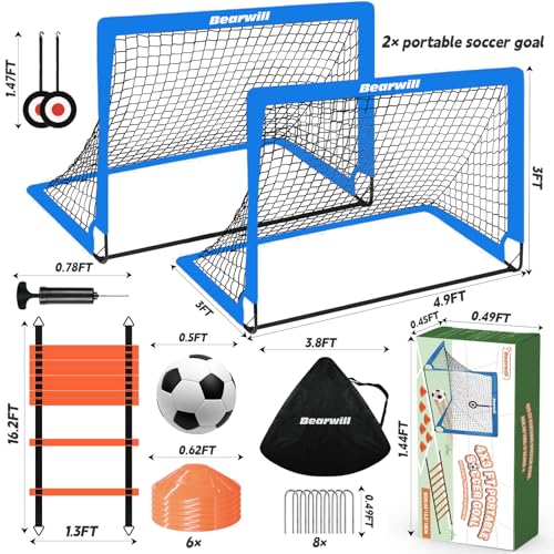 Bearwill Soccer Goal, Kids Soccer Goals for Backyard Set of 2 - color: Blue