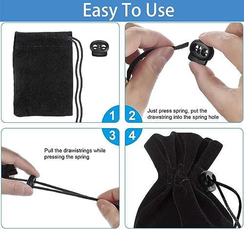 Anprola 50Pcs Plastic Cord Locks with 50Pcs Zipper Pull Tabs Cords Ends Tips Double Hole Spring Toggle Stoppers Fastener for Shoelaces, Drawstrings, Paracord, Bags, Clothing