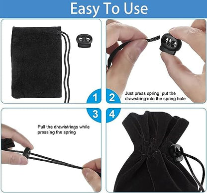 Anprola 50Pcs Plastic Cord Locks with 50Pcs Zipper Pull Tabs Cords Ends Tips Double Hole Spring Toggle Stoppers Fastener for Shoelaces, Drawstrings, Paracord, Bags, Clothing