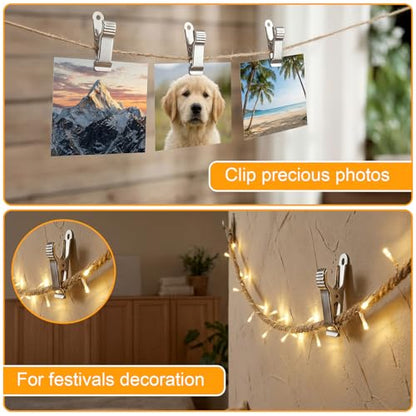 22Pcs Small Metal Clips, Stainless Steel Alligator Clips for Crafts, Oven Safe Clip for Baking Pan, Mini Clamps Backdrop Clip for Office Paper Hanging Lights（Silver）