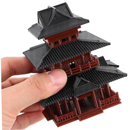 Healeved Miniature Pagoda Tower Aquarium Fish Tank Decoration, Small 7.8x7.8x8.8cm Resin Dual-Structure Japanese Garden Ornament for Desktop Zen Micro Landscape