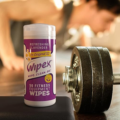Wipex Original Fitness Equipment Wipes -EWG Verified - 50 Count Plant-Based No-Lint Cloth Gym Wipes for Workout Equipment, Yoga Mat Cleaner, Peloton Cleaner with Lavender Essential Oil & Vinegar, - size: 50 Count (Pack of 1)