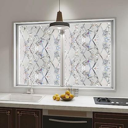 Window Privacy Film, 3D Stained Glass Film, Vinyl Decorative Window Decals, Static Cling Window Film Non-Adhesive Removable (23.6 x 157.4 inch) - size: 23.6'' x 157.4'' (60 x 400 cm)