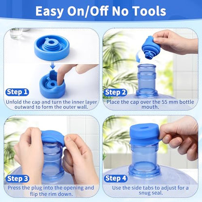 5 Gallon Water Jug Cap, 3 Pack Reusable Silicone Caps, Fits Most 2–5 Gallon Water Bottles with 2.16" (55mm) Opening, Helps Reduce Spills for Refill Transport, Water Coolers & Bottle Pumps