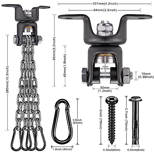BeneLabel Heavy Bag Ceiling Mount with Spring & Chains 360° Rotation Punching Bag Ceiling Hanger with Bearings Boxing Bags Holder Hardware with 2 Wood Screws and 2 Expansion Screws - color: Hanger with Silver Chain (800 LBs Capacity)