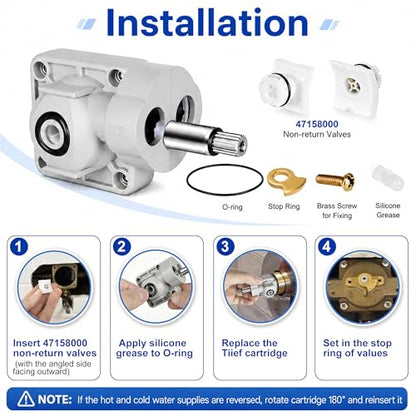 47157000 Shower Cartridge Compatible with Grohe Shower Valve, Tiief Cartridge with 47158000 Non-return Valves, Pressure Balance Cartridge Replacement Compatible with Grohe Tub and Shower Valve