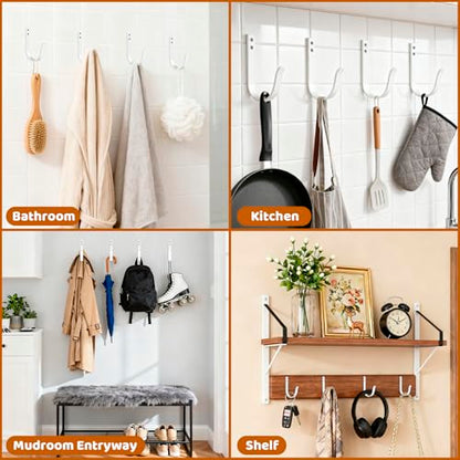Heavy Duty Metal Wall Hooks 22LB, 4 Pcs White Large Coat Hooks Wall Mount - color: White