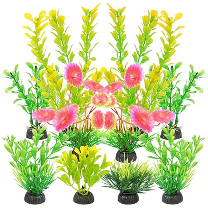 AQUANEAT Artificial Fish Tank Plants, Plastic Aquarium Decorations, Yellow Accessories, 10pcs