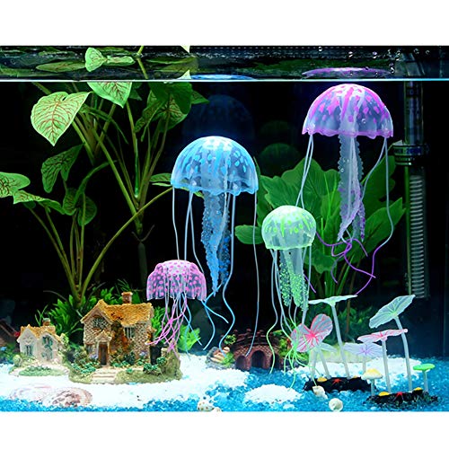 6 Pieces Artificial Jellyfish Decor for Aquarium Fish Tank, Glowing Jellyfish Ornament Decoration, Soft Silicone