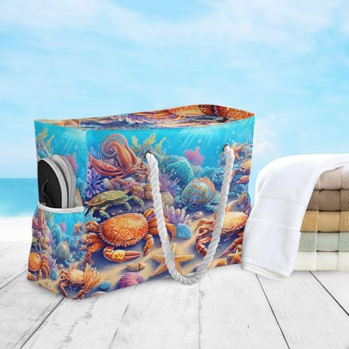 senya Large Beach Bags Totes Canvas Tote Shoulder Bag Soft Wave Water Resistant Bags for Gym Travel Daily Ocean - color: Marine Crab