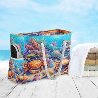 senya Large Beach Bags Totes Canvas Tote Shoulder Bag Soft Wave Water Resistant Bags for Gym Travel Daily Ocean - color: Marine Crab