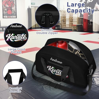 Custom Name Taekwondo Karate Duffle Bag for kids Boy Girls - Personalized Martial Arts Gear Bag - color: Karate Colorful