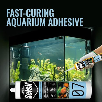 SELSIL Aquarium Silicone Sealant Clear, High Elasticity, Safe for Fish, 100% Solvent Free, 100% Non-Toxic, Fresh and Saltwater, 10.14 Fl oz. (300 ml) Transparent (2 Pack)