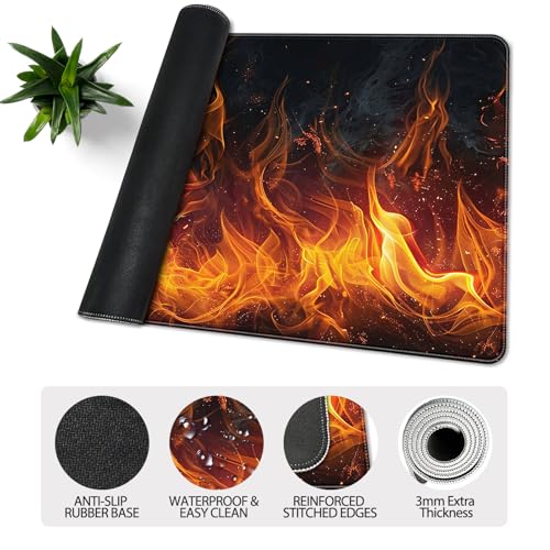 35.4 x 15.7 in, XXL Large Mouse Pad for Desk, Extended Keyboard Mouse Mat for Computer Office, Big Mousepad with Stitched Edges, Gaming Pc-Flame on Black - color: Flame on Black