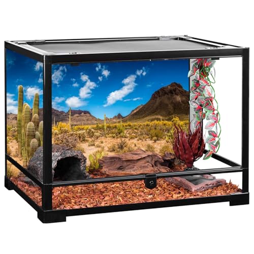 AWERT 72x16 inches Reptile Habitat Background Blue Sky Oasis Cactus Desert Terrarium Background Vinyl - size: 72x16in/180x40cm