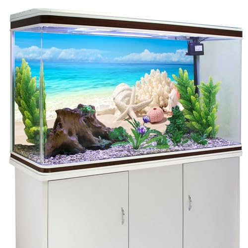 AWERT Vinyl 48x20 inches Sea Beach Aquarium Background Summer Starfish Fish Tank Background Blue Ocean Terrarium Background - size: 48x20in/120x50cm