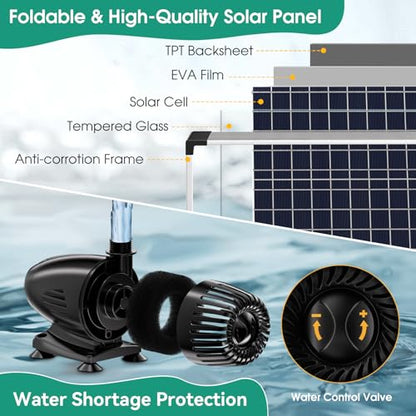 70W Solar Water Pump with Pond Waterfall Kit, 304 Stainless Steel Pond Waterfall Spillway, Pond Spillway with 9.8FT Corrugated Tubing for Garden Water Features-P5703 - size: Solar Powered 70W