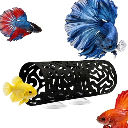 Betta Fish Hammock Hideout Aquarium Cave, Black Metal Hollow Cylinder Tunnel for Betta Resting Spot, Floating Betta Log Alternative, Shrimp Cave, Bettas Enrichment Toys Fish Tank Accessories - color: Fish Hammock - a
