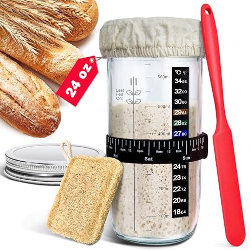 Sourdough Starter Kit, 650mL/24oz Wide Mouth Sour Dough Glass Jar Container with Lid, Fermentation Tank for Sourdough Bread Baking Supplies, Perfect for Beginners & Pro Bakers, transparent