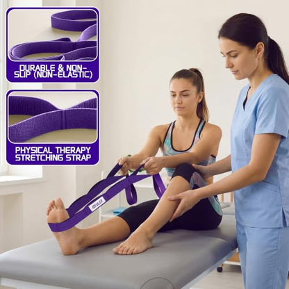 Stretching Strap for Physical Therapy and Home Rehab, 10 Loops - color: Purple