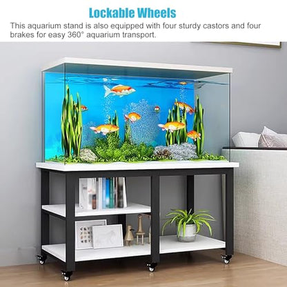 Black Mobile Fish Stand Cabinet with Wheels, 10-30 Gallon Aquarium Storage Rack, Modern 90x40x75cm Organizer for Home Fish Tanks & Supplies, Durable & Stylish Solution