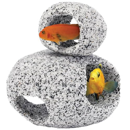 Penn-Plax Deco-Replicas Granite Aquarium Ornament & Hideaway 2 Piece Set – Realistic Stone Appearance – Safe for Freshwater and Saltwater Tanks – Small & Medium (RR1074) - size: Small & Medium