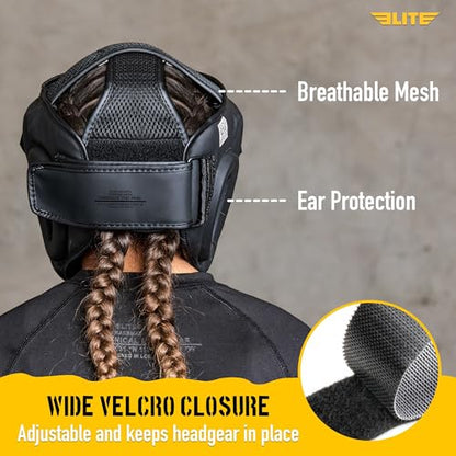 Elite Sports Best Kids Boxing Headgear Youth Wrestling Headgear for Age 4 to 13 Year MMA Kickboxing Muay Thai BJJ Karate Head Guard for Boys Girls (Black) - size: Medium