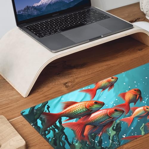 Large Mouse Pad, Desk Mat with Non-Slip Rubber Base, Waterproof Gaming Mousepad Computer Keyboard Mouse Mat Fish Aquarium Desk Pad for Home Office Gaming Work, 31.5''x11.8''