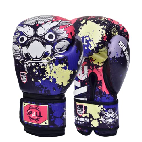 Spall Pro US Boxing Gloves for Men & Women - Pro Training Sparring Punching Gloves - Muay Thai MMA, Kickboxing Heavy Bag Workout Leather Boxing Gloves - Scary Blue - 8 OZ