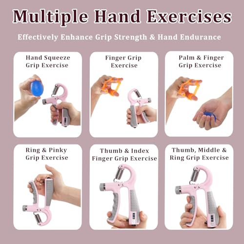 CYFIE Grip Strength Trainer Kit Adjustable 10-132Lbs Hand Exerciser Counter - color: Pink