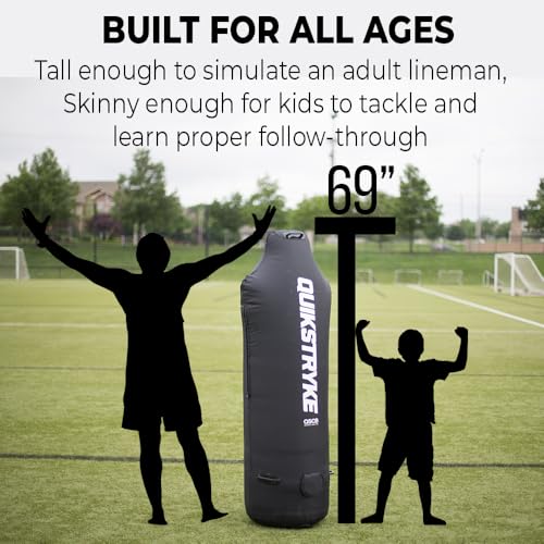 Football Tackle Dummy with Water Weighted Base for D-Line Training - 69" Tall, Black, 70 lbs - Pop-Up Blocking Pad Alternative for Off-Season Training