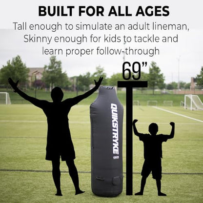 Football Tackle Dummy with Water Weighted Base for D-Line Training - 69" Tall, Black, 70 lbs - Pop-Up Blocking Pad Alternative for Off-Season Training