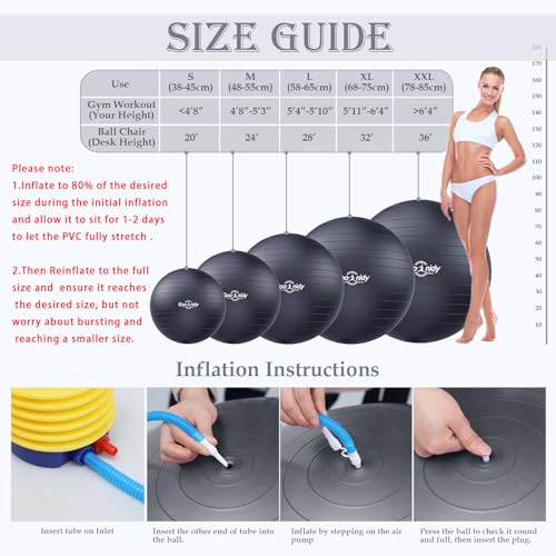 Soft Exercise Ball, Yoga Pregnancy Ball Chair, Pilates Equipment with Pump - color: Black, size: L(23-26inch/58-65cm)