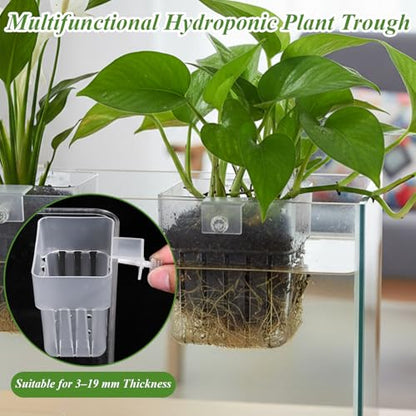 14 Pcs Aquarium Plant Holder with Hooks Screws, Top Hanging Fish Tank Plant Pot, Adaptable to Different Widths, Aquarium Planter Cups, for Water Landscape Decoration Cultivation Feature