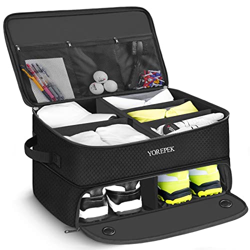 YOREPEK Golf Gifts for Men, 2 Layer Golf Trunk Organizer for 2 Pair Shoes | Waterproof Car Trunk Locker with Separate Ventilated Compartment for Balls, Tees, Clothes, Gloves, Birthday Gifts for Golfers - color: Large-Black